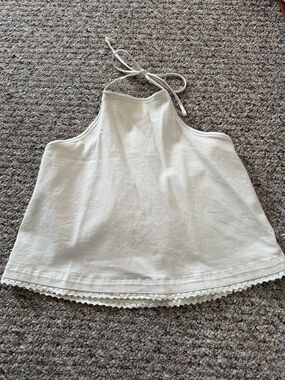 American Eagle Outfitters Cream Halter Tank Top with Lace Trim